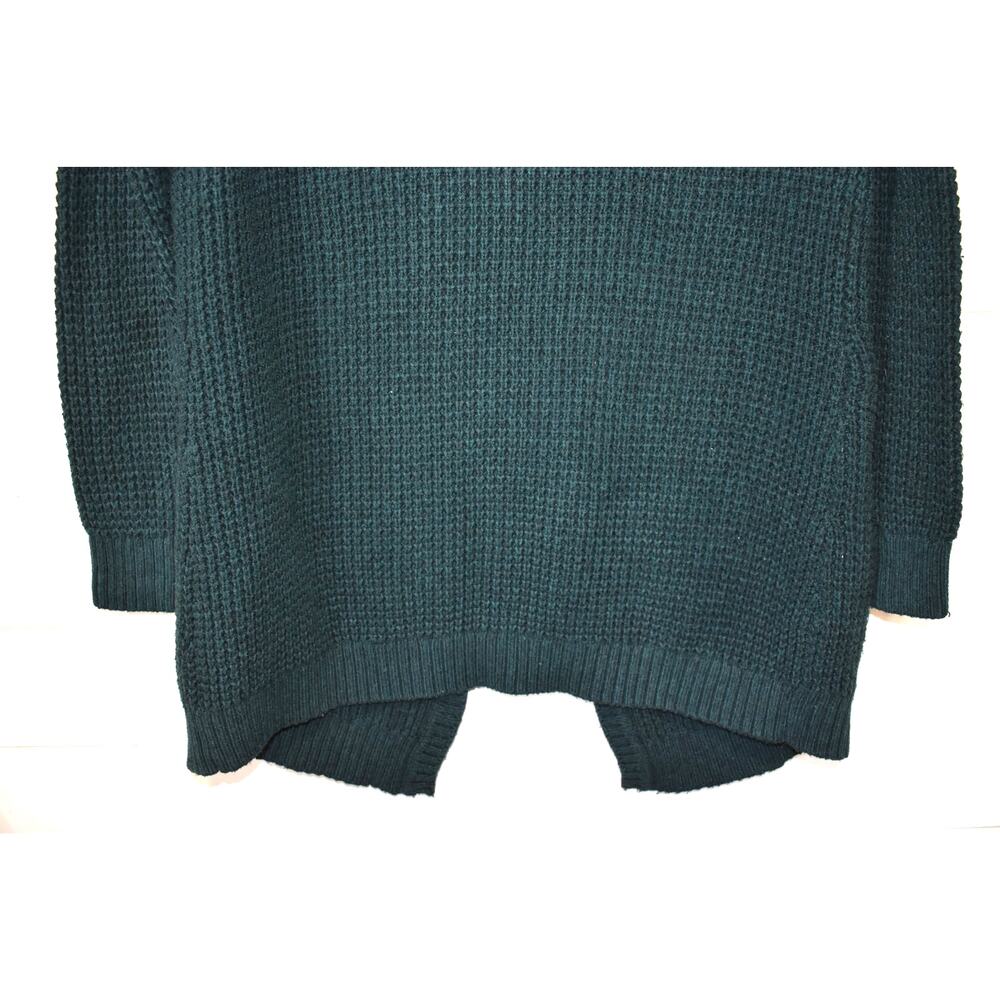 L.L. Bean Sweater Green Large Merino Wool Cotton Open Front Hood Cardigan Knit - Picture 7 of 9